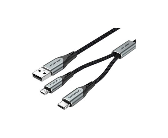 Дата кабель USB 2.0 AM to Micro 5P + Type-C 0.5m Y-Splitter 480Mbps Aluminum Alloy Gray Vention (CQGHD)