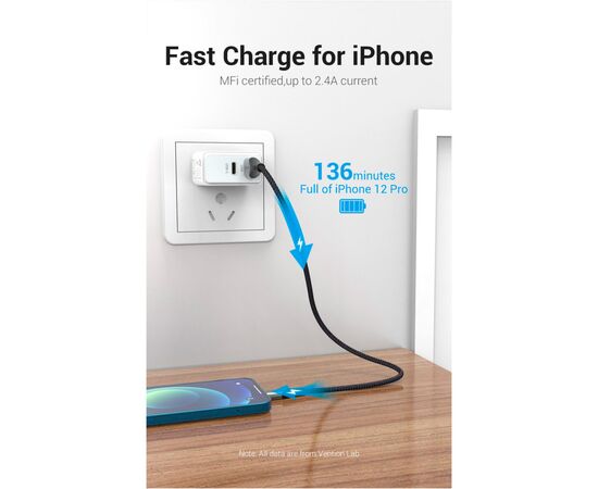 Дата кабель USB 2.0 AM to Lightning 2.0m 2.4A Aluminum Alloy Purple Vention (LABVH), изображение 5 Дата кабель USB 2.0 AM to Lightning 2.0m 2.4A Aluminum Alloy Purple Vention (LABVH), изображение 5