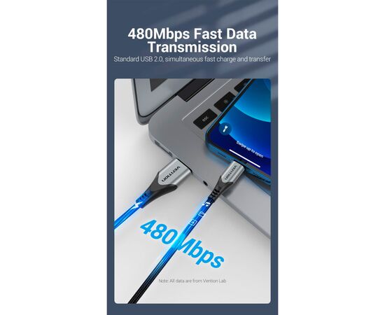 Дата кабель USB 2.0 AM to Lightning 2.0m 2.4A Aluminum Alloy Purple Vention (LABVH), изображение 6 Дата кабель USB 2.0 AM to Lightning 2.0m 2.4A Aluminum Alloy Purple Vention (LABVH), изображение 6