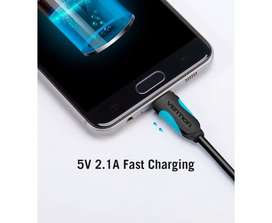 Дата кабель USB 2.0 AM to Micro 5P 0.5m Black Vention (VAS-A08-B050), изображение 3 Дата кабель USB 2.0 AM to Micro 5P 0.5m Black Vention (VAS-A08-B050), изображение 3