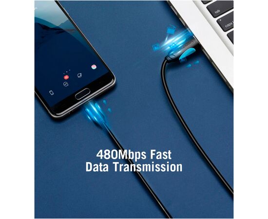 Дата кабель USB 2.0 AM to Micro 5P 0.5m Black Vention (VAS-A08-B050), изображение 4 Дата кабель USB 2.0 AM to Micro 5P 0.5m Black Vention (VAS-A08-B050), изображение 4