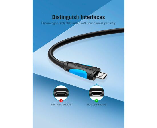 Дата кабель USB 2.0 AM to Micro 5P 0.5m Black Vention (VAS-A08-B050), изображение 6 Дата кабель USB 2.0 AM to Micro 5P 0.5m Black Vention (VAS-A08-B050), изображение 6