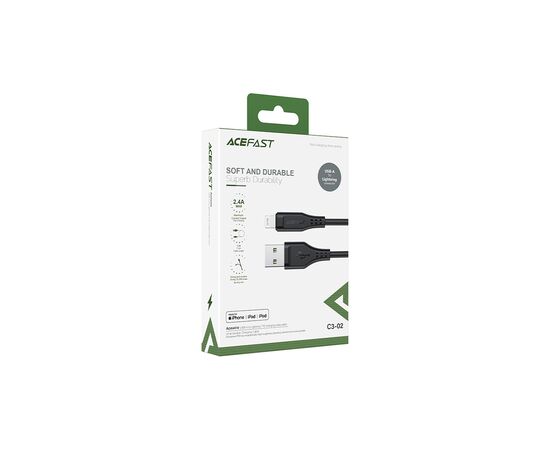 Дата кабель USB 2.0 AM to Lightning 1.2m 2.4A TPE C3-02 Black Acefast (6974316280828), изображение 3 Дата кабель USB 2.0 AM to Lightning 1.2m 2.4A TPE C3-02 Black Acefast (6974316280828), изображение 3