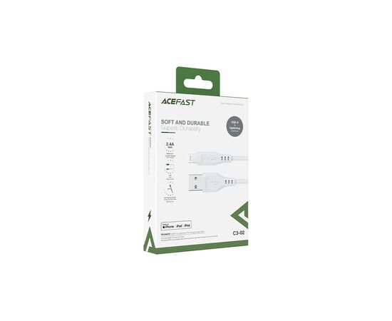 Дата кабель USB 2.0 AM to Lightning 1.2m 2.4A TPE C3-02 White Acefast (6974316280835), изображение 3 Дата кабель USB 2.0 AM to Lightning 1.2m 2.4A TPE C3-02 White Acefast (6974316280835), изображение 3