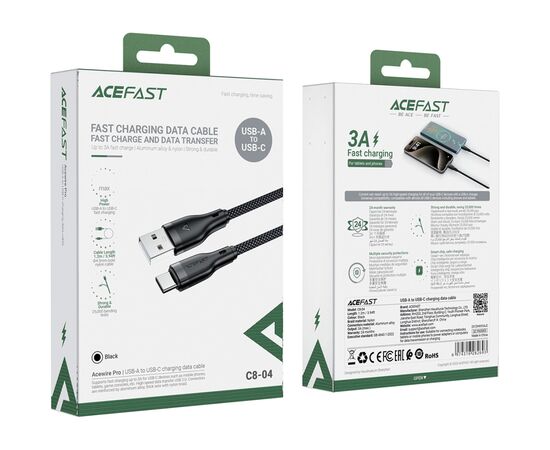 Дата кабель USB 2.0 AM to Type-C 1.2m 3.0A C8-04 Acefast (6974316282693), изображение 5 Дата кабель USB 2.0 AM to Type-C 1.2m 3.0A C8-04 Acefast (6974316282693), изображение 5