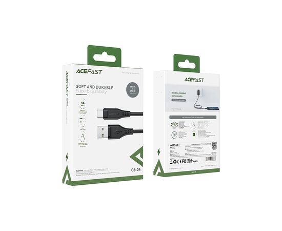 Дата кабель USB 2.0 AM to Type-C 1.2m 3.0A TPE C3-04 Black Acefast (6974316280866), изображение 3 Дата кабель USB 2.0 AM to Type-C 1.2m 3.0A TPE C3-04 Black Acefast (6974316280866), изображение 3