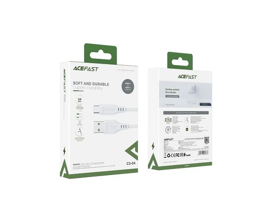 Дата кабель USB 2.0 AM to Type-C 1.2m 3.0A TPE C3-04 White Acefast (6974316280873), изображение 3 Дата кабель USB 2.0 AM to Type-C 1.2m 3.0A TPE C3-04 White Acefast (6974316280873), изображение 3