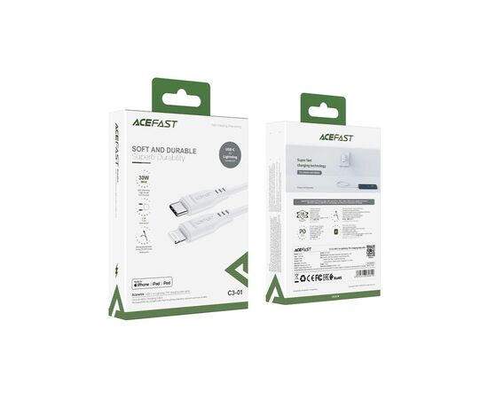 Дата кабель USB-C to Lightning 1.2m 3.0A TPE C3-01 White Acefast (6974316280811), изображение 3 Дата кабель USB-C to Lightning 1.2m 3.0A TPE C3-01 White Acefast (6974316280811), изображение 3