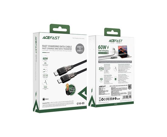 Дата кабель USB-C to USB-C 1.2m 3A silicone braid C10-03 Acefast (6974316283119), изображение 5 Дата кабель USB-C to USB-C 1.2m 3A silicone braid C10-03 Acefast (6974316283119), изображение 5