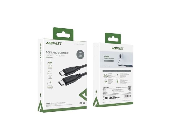 Дата кабель USB-C to USB-C 1.2m 3A TPE C3-03 Black Acefast (6974316280842), изображение 3 Дата кабель USB-C to USB-C 1.2m 3A TPE C3-03 Black Acefast (6974316280842), изображение 3