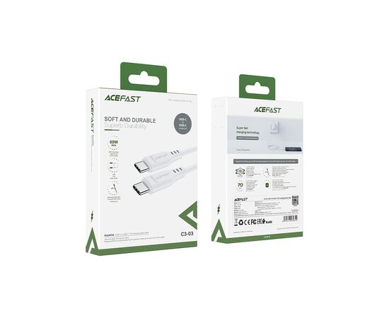 Дата кабель USB-C to USB-C 1.2m 3A TPE C3-03 White Acefast (6974316280859), изображение 3 Дата кабель USB-C to USB-C 1.2m 3A TPE C3-03 White Acefast (6974316280859), изображение 3