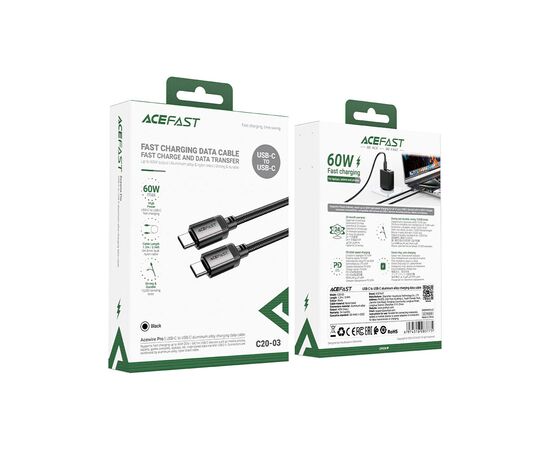 Дата кабель USB-C to USB-C 1.2m 3A aluminum alloy C20-03 Black Acefast (6974316283775), изображение 5 Дата кабель USB-C to USB-C 1.2m 3A aluminum alloy C20-03 Black Acefast (6974316283775), изображение 5