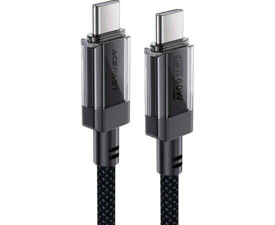 Дата кабель USB-C to USB-C 1.2m 60W stainless steel C12-03 Black Acefast (6974316283317), изображение 2 Дата кабель USB-C to USB-C 1.2m 60W stainless steel C12-03 Black Acefast (6974316283317), изображение 2