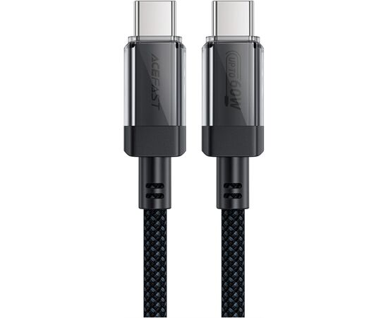 Дата кабель USB-C to USB-C 1.2m 60W stainless steel C12-03 Black Acefast (6974316283317)