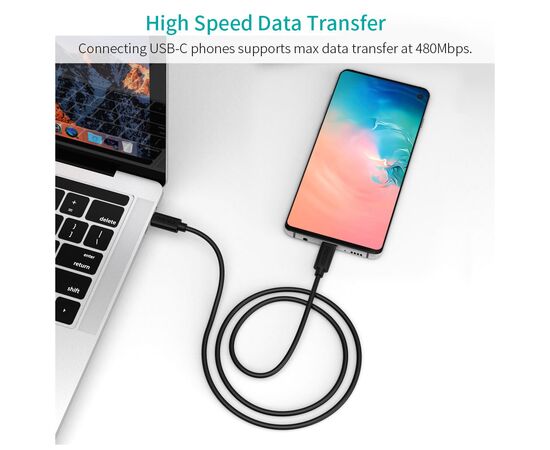 Дата кабель Кабель USB 2.0 Type-C M-M, 0.5 м,чорний Choetech Choetech (CC0001-V4-PE), изображение 2 Дата кабель Кабель USB 2.0 Type-C M-M, 0.5 м,чорний Choetech Choetech (CC0001-V4-PE), изображение 2