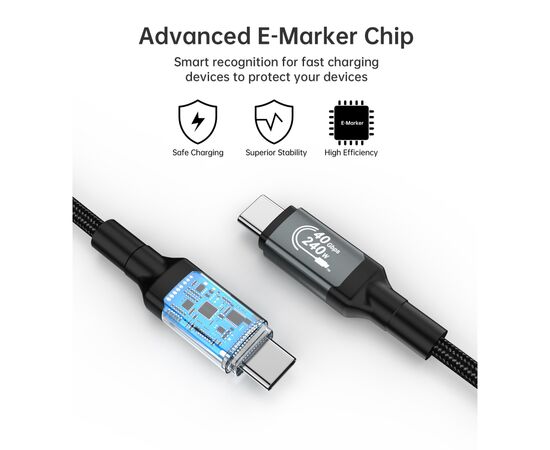 Дата кабель USB-C to USB-C 1.2m USB4.0 Gen3 240W (8K HDR) Choetech (XCC-1040-GY), изображение 11 Дата кабель USB-C to USB-C 1.2m USB4.0 Gen3 240W (8K HDR) Choetech (XCC-1040-GY), изображение 11