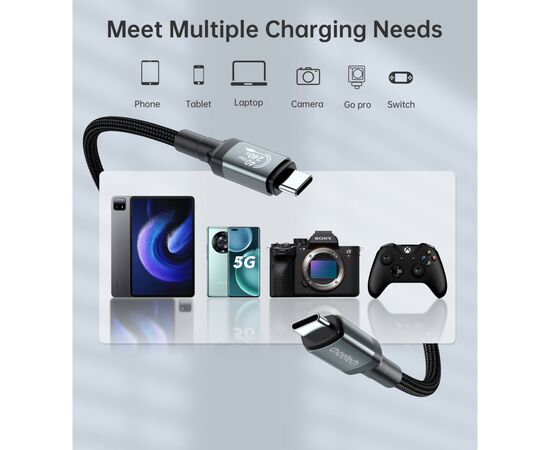 Дата кабель USB-C to USB-C 1.2m USB4.0 Gen3 240W (8K HDR) Choetech (XCC-1040-GY), изображение 6 Дата кабель USB-C to USB-C 1.2m USB4.0 Gen3 240W (8K HDR) Choetech (XCC-1040-GY), изображение 6