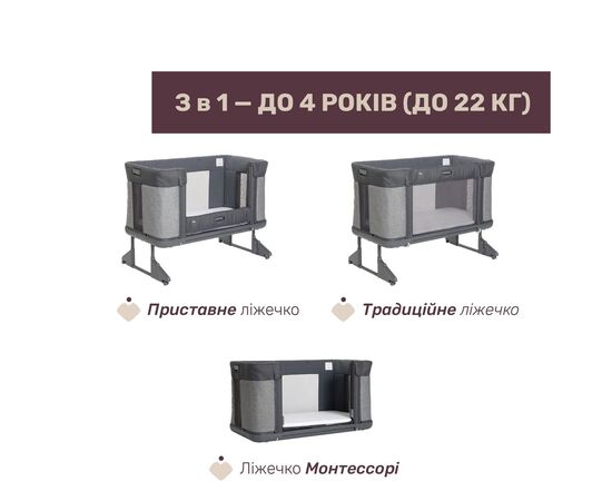 Кроватка Chicco Next2Me Forever 3 в 1 темно-серый (79650.27), изображение 2 Кроватка Chicco Next2Me Forever 3 в 1 темно-серый (79650.27), изображение 2