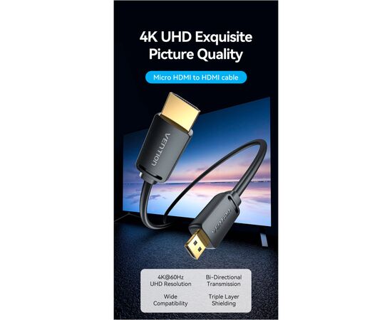 Кабель мультимедийный HDMI to HDMI Micro 3.0m V2.0 4K 60Hz18Gbps HDR Dolby Vention (AGIBI), изображение 5 Кабель мультимедийный HDMI to HDMI Micro 3.0m V2.0 4K 60Hz18Gbps HDR Dolby Vention (AGIBI), изображение 5