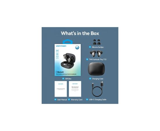Наушники Vention Tiny Earbuds T13 Black (NBNB0), изображение 2 Наушники Vention Tiny Earbuds T13 Black (NBNB0), изображение 2