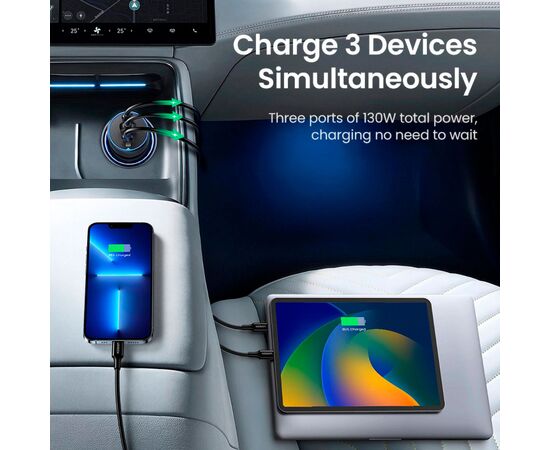 Зарядное устройство Ugreen 3xUSB 130W (2xUSB-C+USB-A) QC 3.0 black (CD293) (90413), изображение 7 Зарядное устройство Ugreen 3xUSB 130W (2xUSB-C+USB-A) QC 3.0 black (CD293) (90413), изображение 7