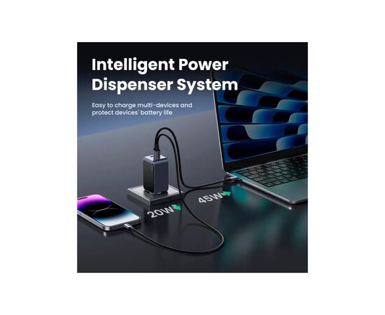 Зарядное устройство Ugreen 3xUSB 65W (2xUSB-C+USB-A) Gan Nexode Fast Charger Grey X553 (35042), изображение 4 Зарядное устройство Ugreen 3xUSB 65W (2xUSB-C+USB-A) Gan Nexode Fast Charger Grey X553 (35042), изображение 4
