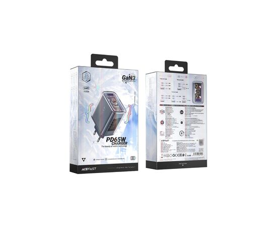 Зарядное устройство Acefast 3xUSB 65W (2xUSB-C+USB-A) Gan A45 Fast Charger Mountain mist (6974316282099), изображение 6 Зарядное устройство Acefast 3xUSB 65W (2xUSB-C+USB-A) Gan A45 Fast Charger Mountain mist (6974316282099), изображение 6