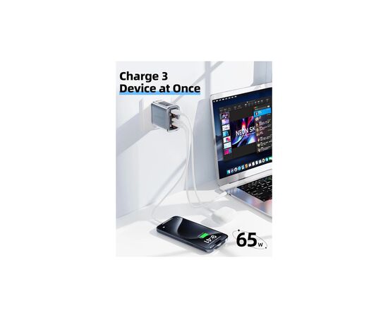 Зарядное устройство Acefast 3xUSB 65W (2xUSB-C+USB-A) Gan A45 Fast Charger Mountain mist (6974316282099), изображение 7 Зарядное устройство Acefast 3xUSB 65W (2xUSB-C+USB-A) Gan A45 Fast Charger Mountain mist (6974316282099), изображение 7