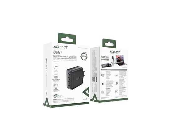 Зарядное устройство Acefast 4xUSB 100W (3xUSB-C+USB-A) Gan A94 Fast Charger Black (6974316283133), изображение 5 Зарядное устройство Acefast 4xUSB 100W (3xUSB-C+USB-A) Gan A94 Fast Charger Black (6974316283133), изображение 5