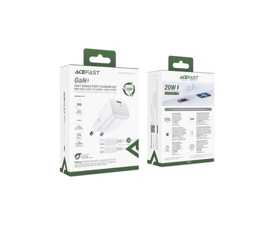 Зарядное устройство Acefast USB-C 20W Gan A73 mini + USB-C cable Fast Charger White (6974316282655), изображение 7 Зарядное устройство Acefast USB-C 20W Gan A73 mini + USB-C cable Fast Charger White (6974316282655), изображение 7