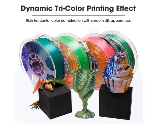 Пластик для 3D-принтера eSUN ePLA-Silk Mystic (triple color), 1,75мм, 1кг, gold-red-green (ePLA-SilkMystic-P175GRG1), зображення 3