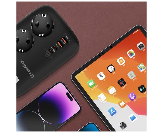 Сетевой фильтр питания ColorWay CW-CHE34PDB 3 роз/4USB GaN3 Pro (CW-CHE34PDB), изображение 12 Сетевой фильтр питания ColorWay CW-CHE34PDB 3 роз/4USB GaN3 Pro (CW-CHE34PDB), изображение 12
