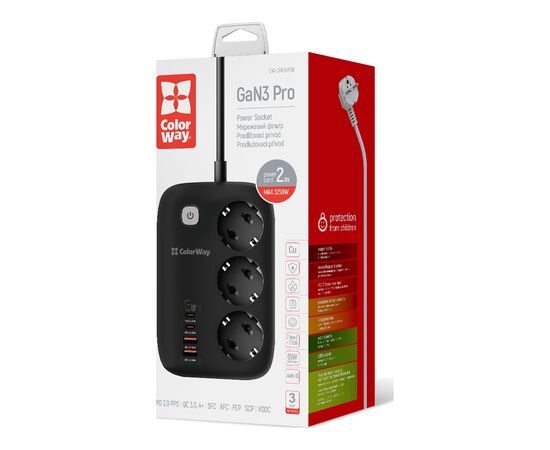 Сетевой фильтр питания ColorWay CW-CHE34PDB 3 роз/4USB GaN3 Pro (CW-CHE34PDB), изображение 7 Сетевой фильтр питания ColorWay CW-CHE34PDB 3 роз/4USB GaN3 Pro (CW-CHE34PDB), изображение 7