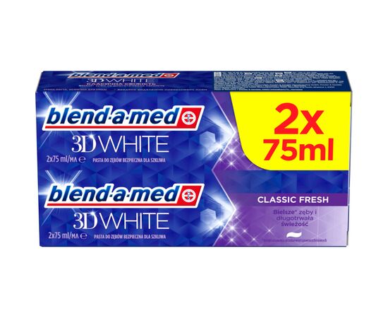 Зубная паста Blend-a-med 3D White Классическая свежесть 2 х 75 мл (8006540792940), изображение 2 Зубная паста Blend-a-med 3D White Классическая свежесть 2 х 75 мл (8006540792940), изображение 2