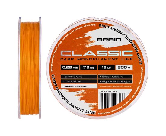 Леска Brain Classic Carp Line (solid orange) 300m 0.28mm 18lb 7.9kg (1858.80.98)