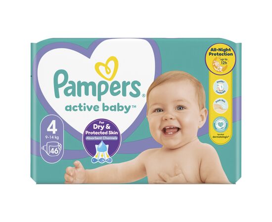 Подгузник Pampers Active Baby Maxi Размер 4 (9-14 кг) 46 шт (8001090949097), изображение 2 Подгузник Pampers Active Baby Maxi Размер 4 (9-14 кг) 46 шт (8001090949097), изображение 2