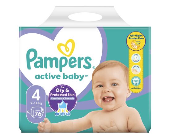 Подгузник Pampers Active Baby Maxi Размер 4 (9-14 кг) 76 шт (8001090949615), изображение 2 Подгузник Pampers Active Baby Maxi Размер 4 (9-14 кг) 76 шт (8001090949615), изображение 2