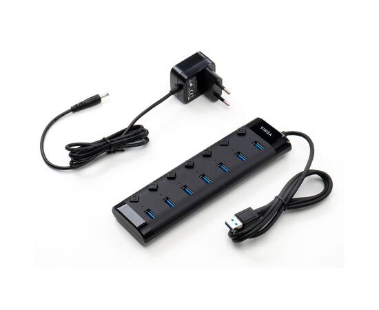 Концентратор Vinga USB3.0 to 7*USB3.0 1m cable with Switch and Power Adapter (VHA3A7B), изображение 2 Концентратор Vinga USB3.0 to 7*USB3.0 1m cable with Switch and Power Adapter (VHA3A7B), изображение 2