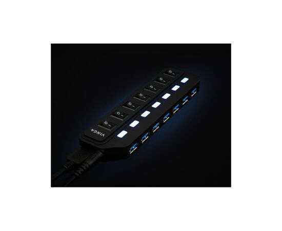 Концентратор Vinga USB3.0 to 7*USB3.0 1m cable with Switch and Power Adapter (VHA3A7B), изображение 5 Концентратор Vinga USB3.0 to 7*USB3.0 1m cable with Switch and Power Adapter (VHA3A7B), изображение 5
