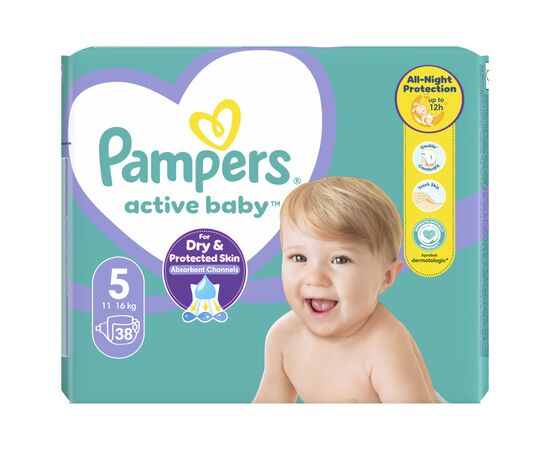 Подгузник Pampers Active Baby Размер 5 (11-16 кг) 38 шт (8006540207796), изображение 2 Подгузник Pampers Active Baby Размер 5 (11-16 кг) 38 шт (8006540207796), изображение 2