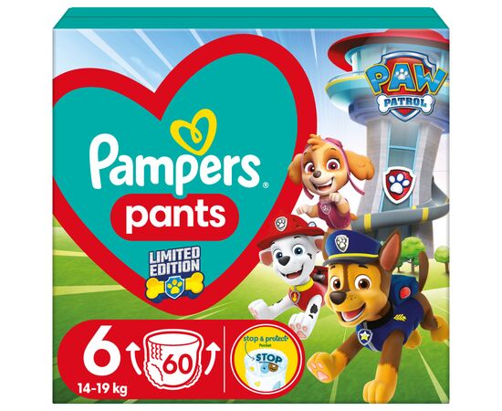 Подгузник Pampers Extra Large Размер 6 (14-19 кг) Paw Patrol 60 шт (8006540863657)