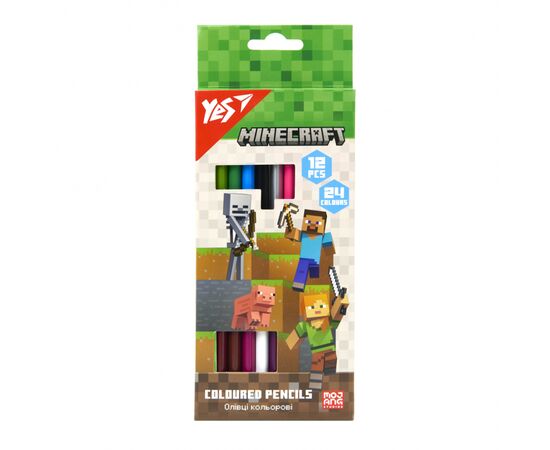 Олівці кольорові Yes Minecraft двосторонні 12 шт. 24 кол (290763)