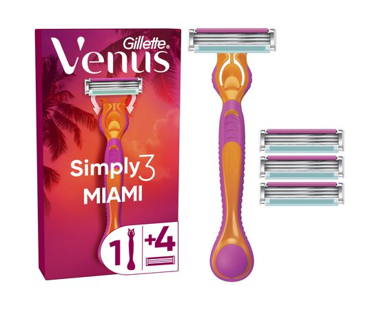 Бритва Gillette Simply Venus 3 Miami с 4 сменными картриджами (8700216878333), изображение 2