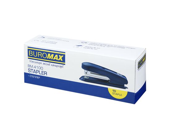 Степлер Buromax пластиковый, 15 листов, (скобы №10), 111 х 28 х 43 мм, синий (BM.4100-02), изображение 5 Степлер Buromax пластиковый, 15 листов, (скобы №10), 111 х 28 х 43 мм, синий (BM.4100-02), изображение 5