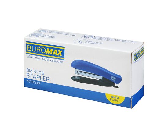 Степлер Buromax пластиковый, 12 листов, (скобы №10), 88 х 44 х 22 мм, черный (BM.4126-01), изображение 5 Степлер Buromax пластиковый, 12 листов, (скобы №10), 88 х 44 х 22 мм, черный (BM.4126-01), изображение 5