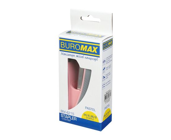 Степлер Buromax пластиковый PASTEL, 20 листов, (скобы №24, 26), 111 х 62 х 32 мм, розовый (BM.4215-10), изображение 5 Степлер Buromax пластиковый PASTEL, 20 листов, (скобы №24, 26), 111 х 62 х 32 мм, розовый (BM.4215-10), изображение 5