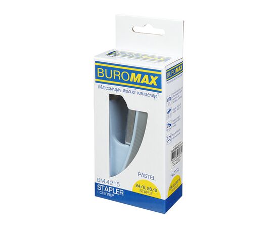 Степлер Buromax пластиковый PASTEL, 20 листов, (скобы №24, 26), 111 х 62 х 32 мм, голубой (BM.4215-14), изображение 5 Степлер Buromax пластиковый PASTEL, 20 листов, (скобы №24, 26), 111 х 62 х 32 мм, голубой (BM.4215-14), изображение 5