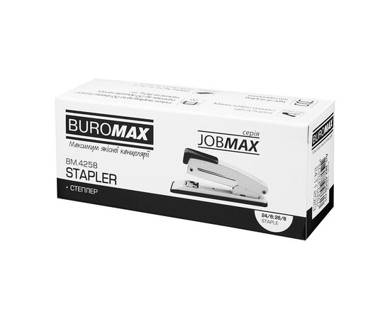 Степлер Buromax металлический, JOBMAX, 20 листов, (скобы №24;26), 112 х 44 х 34 мм, черный (BM.4258-01), изображение 5