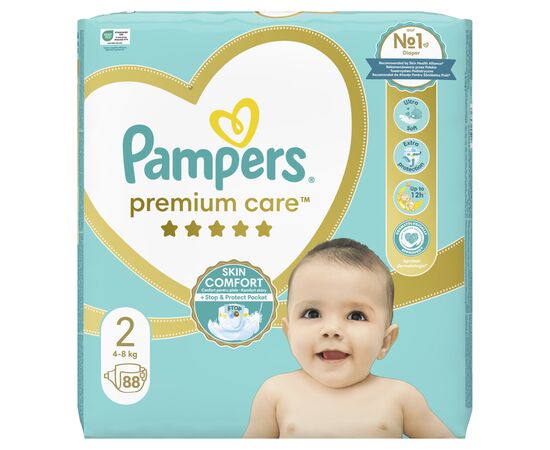 Подгузники Pampers Premium Care Розмір 2 (4-8 кг) 88 шт (8006540857717), изображение 2 Подгузники Pampers Premium Care Розмір 2 (4-8 кг) 88 шт (8006540857717), изображение 2