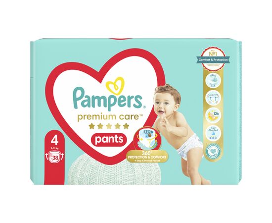 Подгузники Pampers Premium Care Pants Maxi Размер 4 (9-15 кг) 38 шт (8001090759832), изображение 2 Подгузники Pampers Premium Care Pants Maxi Размер 4 (9-15 кг) 38 шт (8001090759832), изображение 2